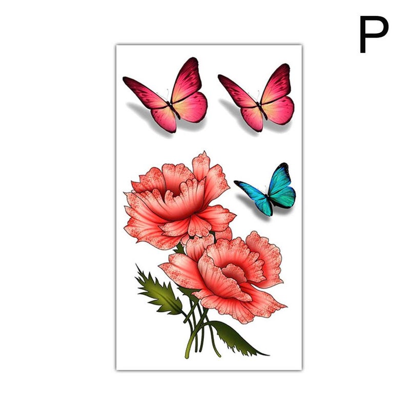 Cute and simple temporary tattoo stickers with English letters, flowers, butterflies, and sketch lines. Waterproof temporary tattoo stickers.